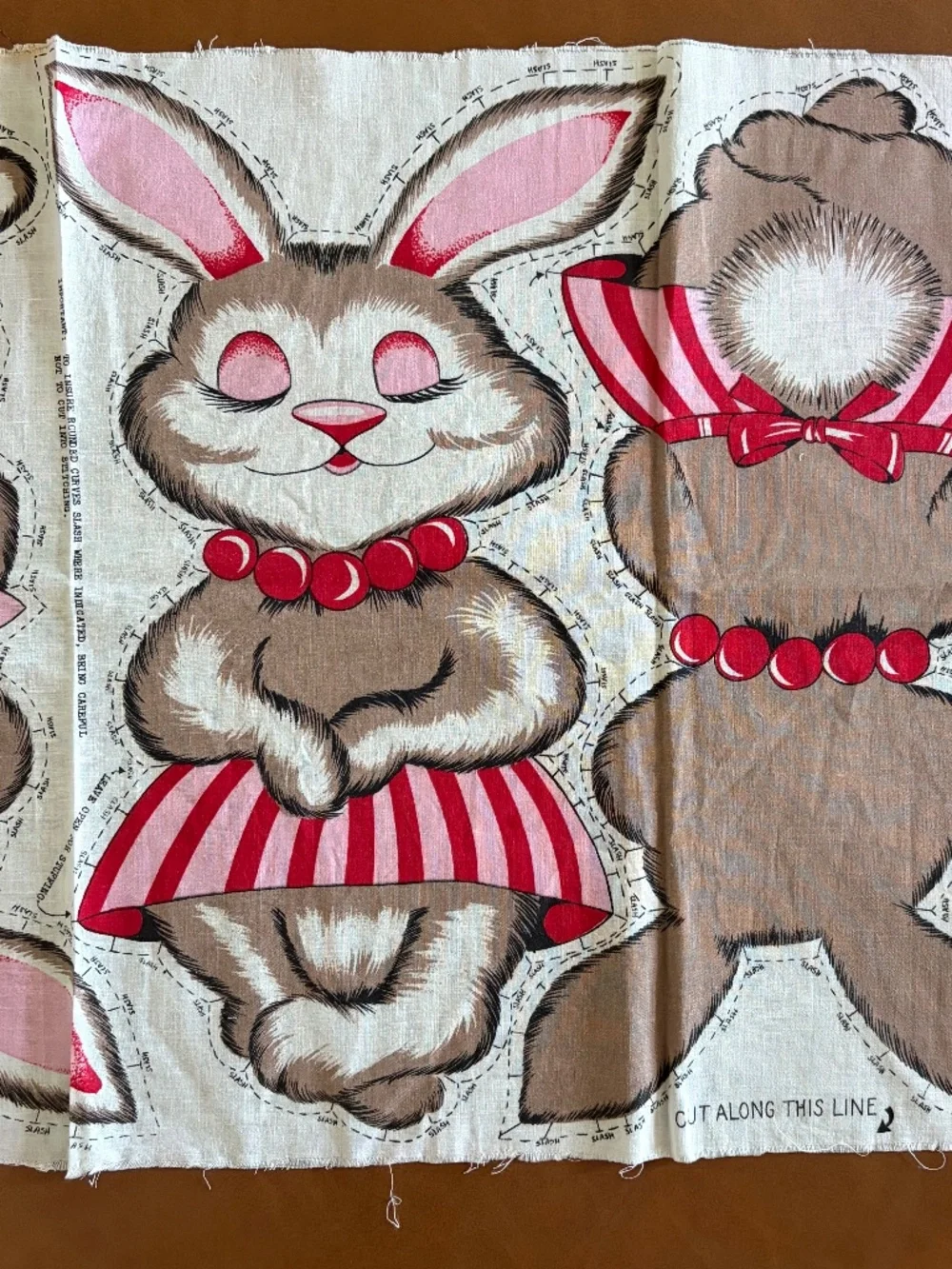 Vintage 1950s Cut and Sew fabric panel stuffed bunny boy girl set Valtex Fabric